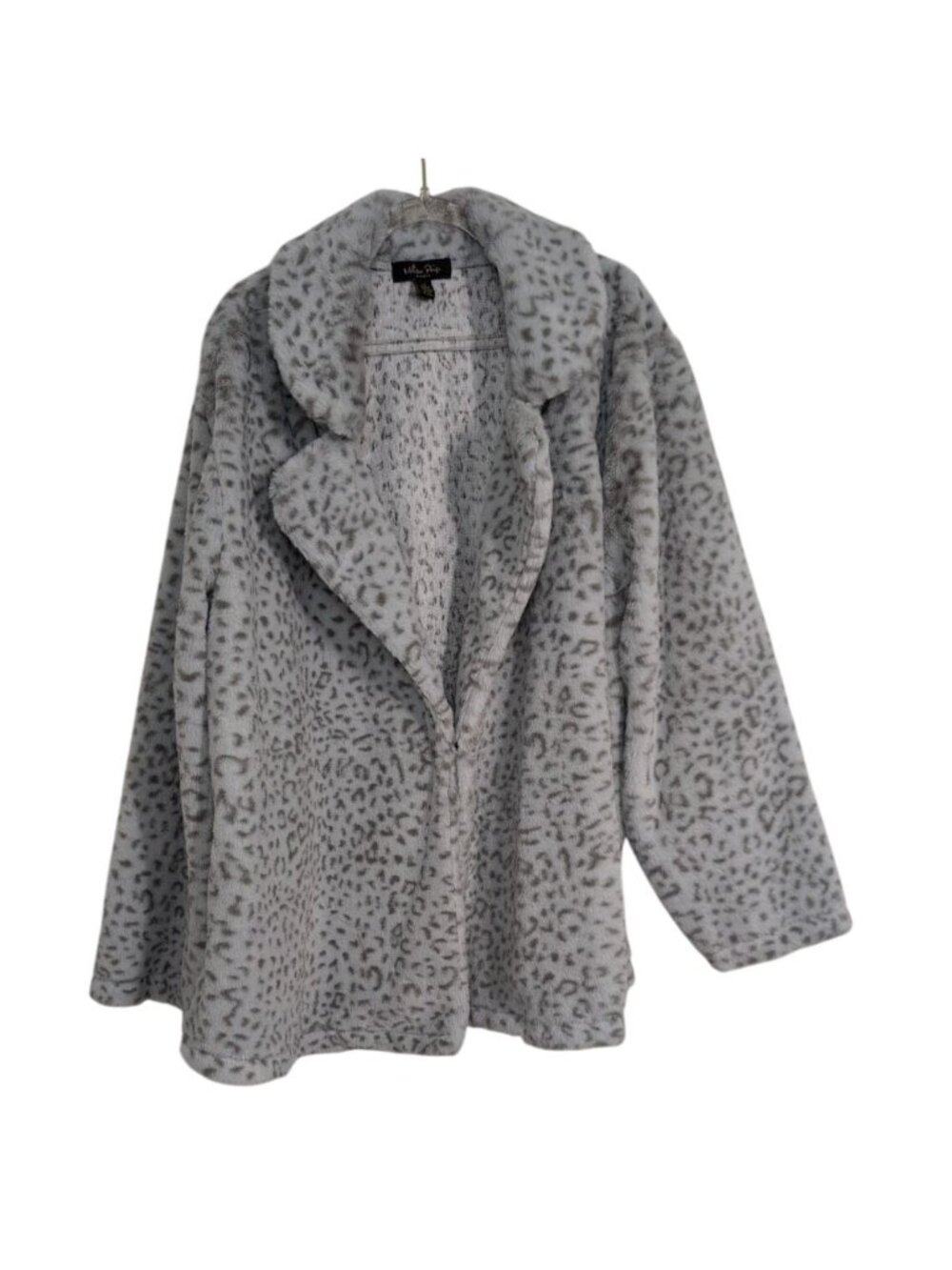 Melissa Paige Snow Leopard Faux Fur Coat Womens Plus Size 2X Gray Mob Wife Plush